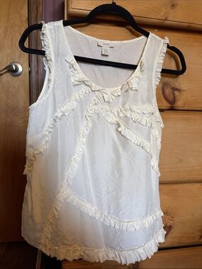 J. Crew Cream Ruffle Silk-Blend Sleeveless Top